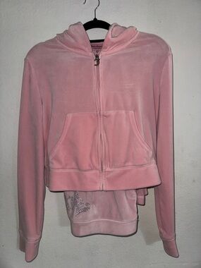 Juicy Couture Light Pink Velour Zip Hoodie Jacket and Pants set